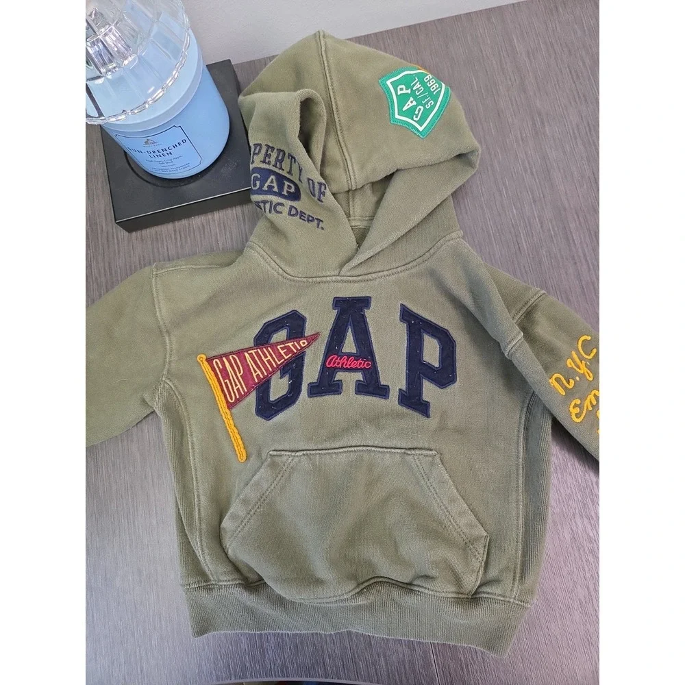 Baby Gap Athletic Hoodie Toddler 2T‎ Logo NYC Graphic Sweatshirt Army Green RARE